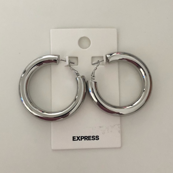 Express Thick Metal Hoop Earrings - Picture 2 of 4